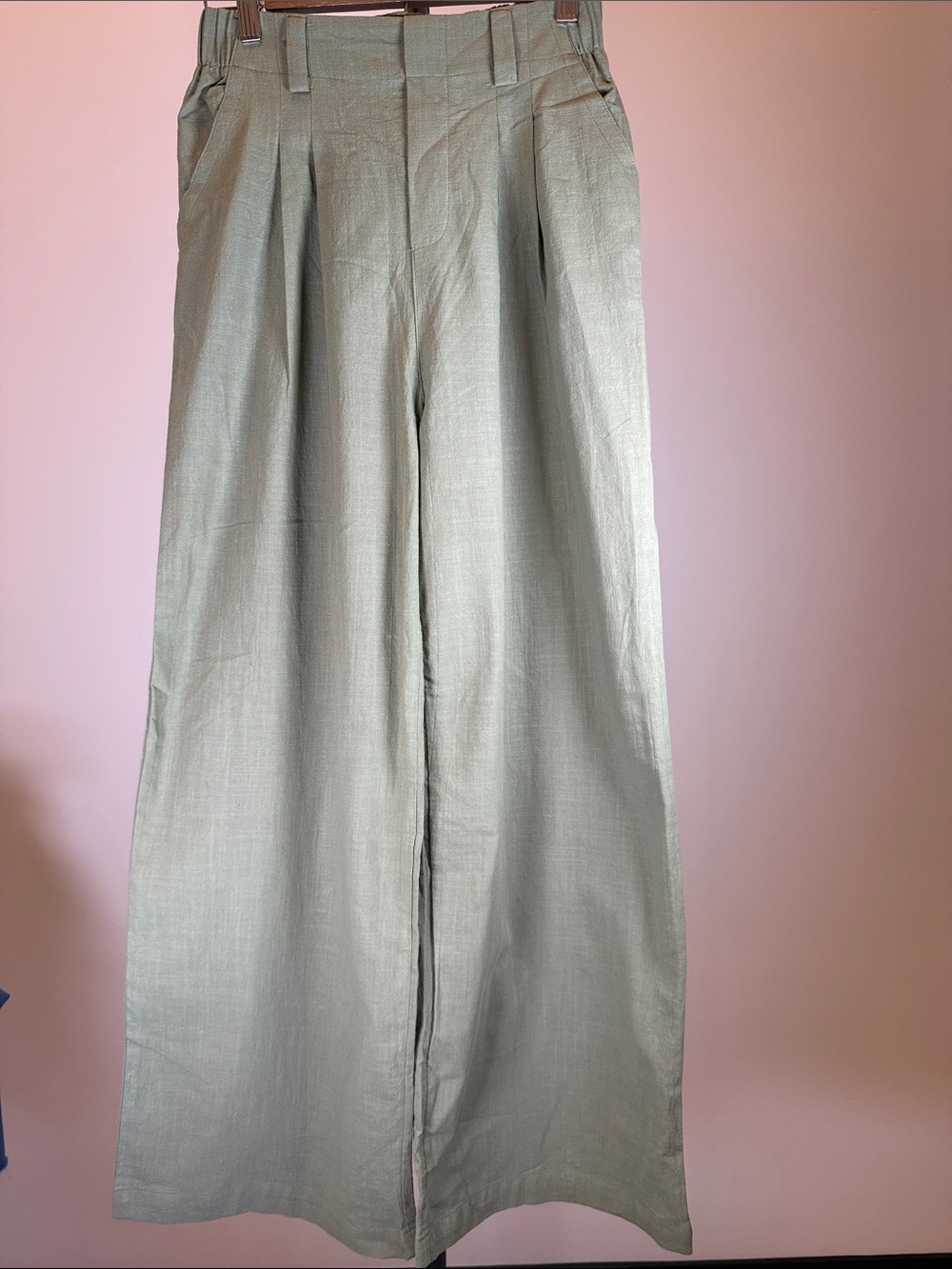 Halara Sage Green Pleated 100% Cotton Wide Leg Pants Size XS